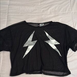 Dolls Kill Black Mesh Tee with Silver Lightning Bolts